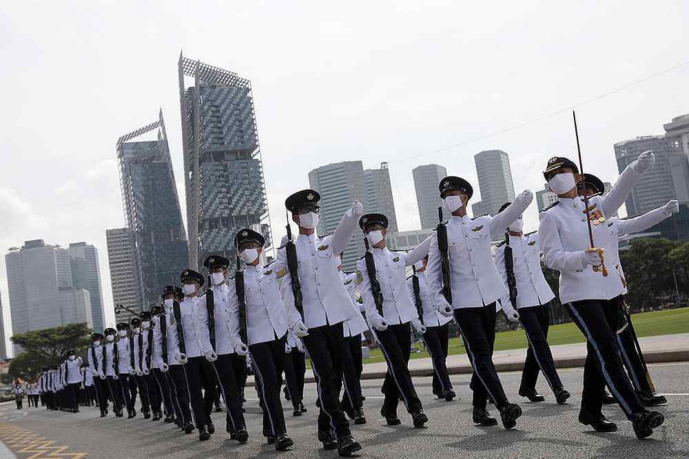 The Air Force marching contingent during the preview and rehearsal on July 26, 2020 for the National Day Parade on August 9, 2020. u00e2u20acu201d TODAY pic