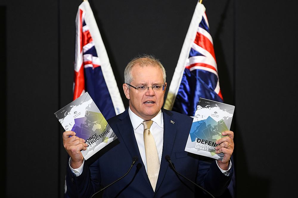 Australia's Prime Minister Scott Morrison during the launch of the 2020 DefenceStrategic Update at the Australian Defence Force Academy in Canberra, Australia, July 1, 2020. u00e2u20acu201d AAP Image via Reuters