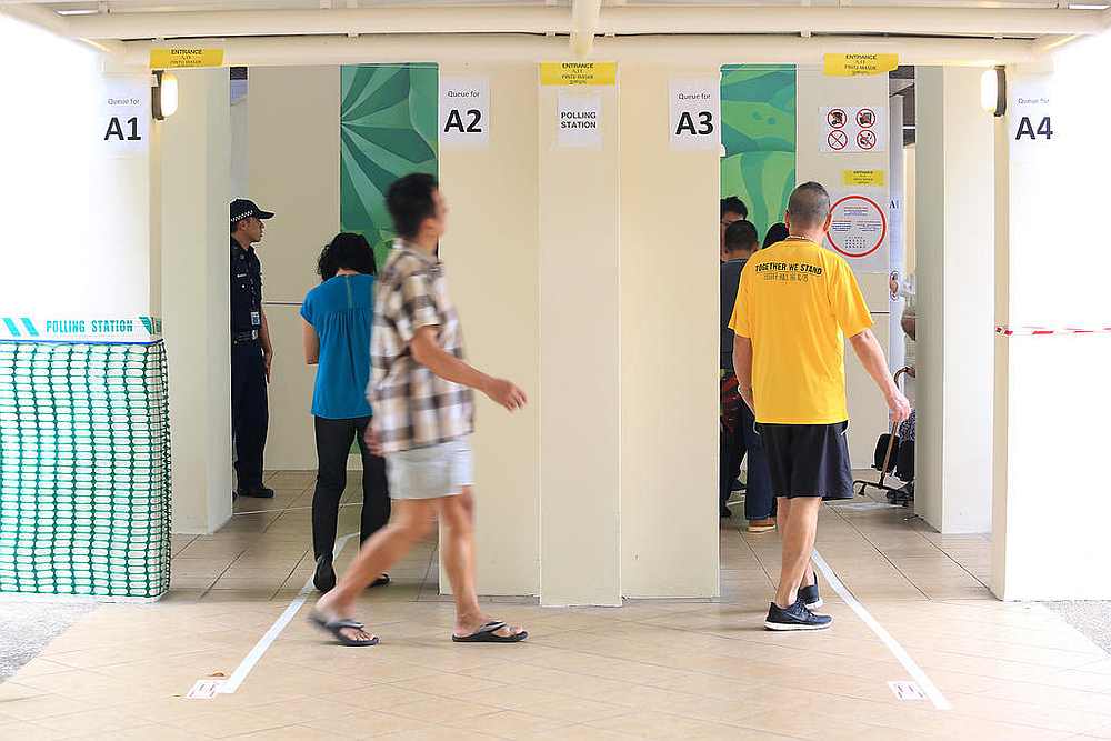 Singapore voters are advised not to bring along items such as sharp objects, flammable liquids or gas, as well as bulky items or big bags. u00e2u20acu201d TODAY pic