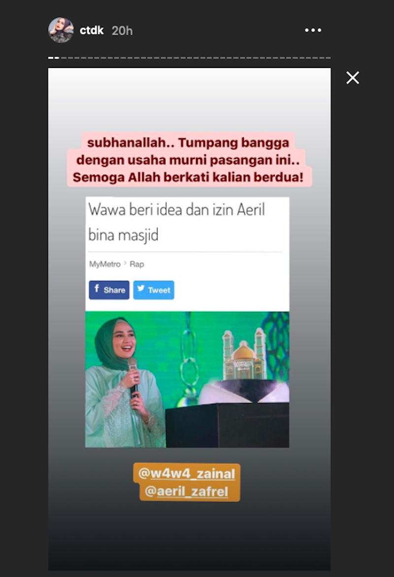 Datuk Sri Siti Nurhaliza also praised the couple’s effort. — Picture via Instagram/ctdk 