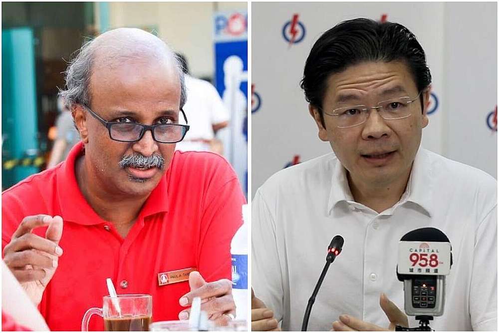 PAP's Lawrence Wong (right) says SDPu00e2u20acu2122s Paul Tambyah had made 'baseless and false' claims that the Singapore Covid-19 multi-ministry task force has not relied on medical expertsu00e2u20acu2122 advice. u00e2u20acu201d TODAY pix