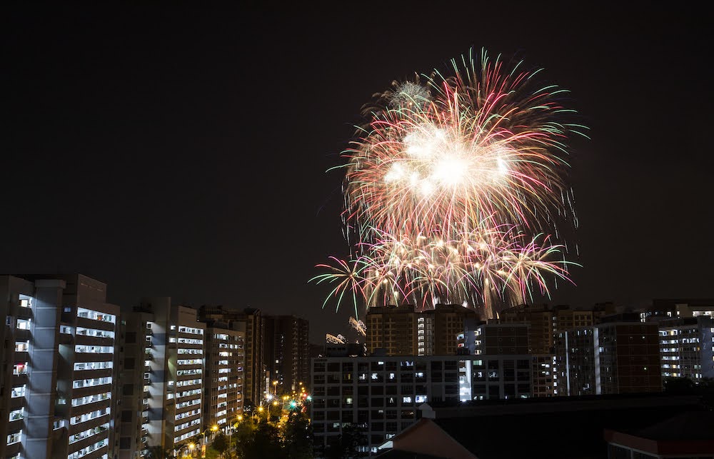 Fireworks in Tampines on National Day 2020. — TODAY pic