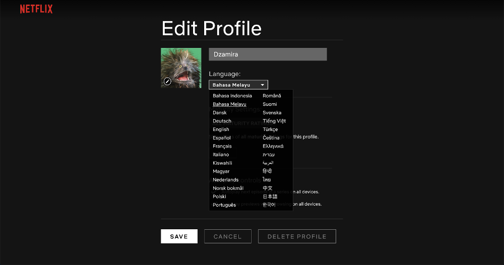 Click on ‘Language’ under your name and select Bahasa Melayu in the drop down menu. — SoyaCincau pic