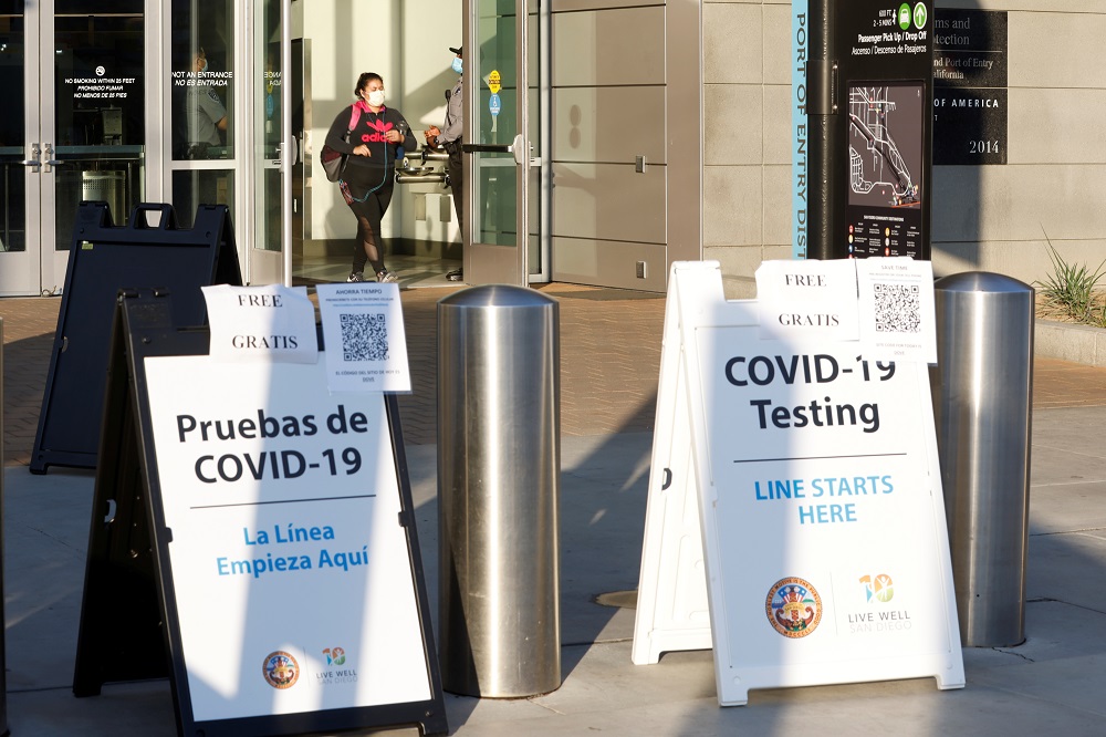 Signs for Covid-19 testing face travellers entering the United States from Mexico at the San Ysidro pedestrian border in San Diego, California August 14, 2020. u00e2u20acu201d Reuters pic 