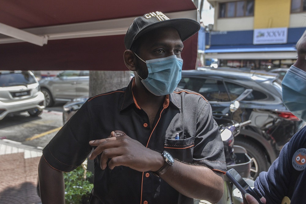 Daddy Arumugam Recipe restaurant supervisor Edwin Dran speaks to Malay Mail during an interview outside the restaurant at Bangsar August 1, 2020. — Picture by Shafwan Zaidon