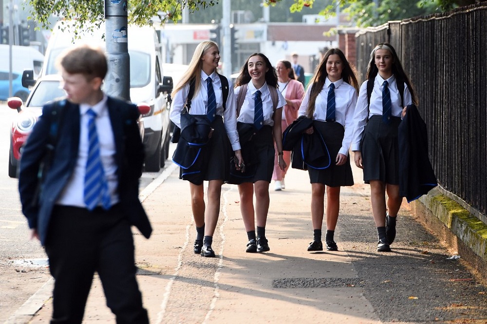 Pupils return to Holyrood Secondary School in Glasgow for the first time following the easing of coronavirus lockdown measures on August 12, 2020. u00e2u20acu201d AFP pic
