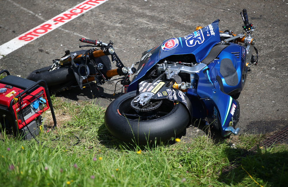 The bike belonging to Italtrans Racing Team's Enea Bastianini is seen after he crashed during the MotoGP Austrian Grand Prix at Spielberg, Austria  August 16, 2020. u00e2u20acu201d Reuters pic