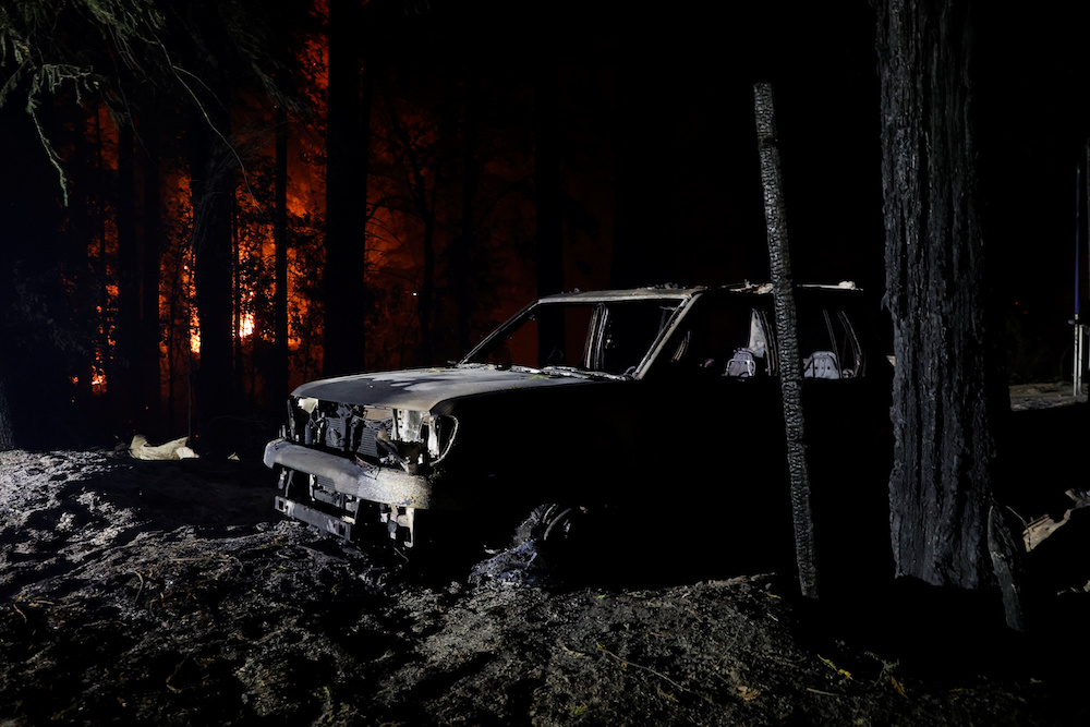 A burned out vehicle is seen along State Route 236 during the CZU Lightning Complex Fire in Boulder Creek, California August 20, 2020. u00e2u20acu201d Reuters pic 