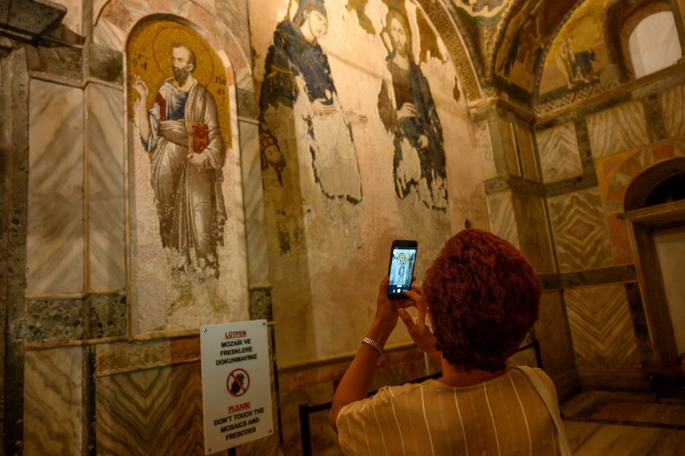 A tourist visits the Chora or Kariye Museum, formally the Church of the Holy Saviour, a medieval Byzantine Greek Orthodox church, on August 21, 2020, in the Fatih district in Istanbul. u00e2u20acu201d AFP pic