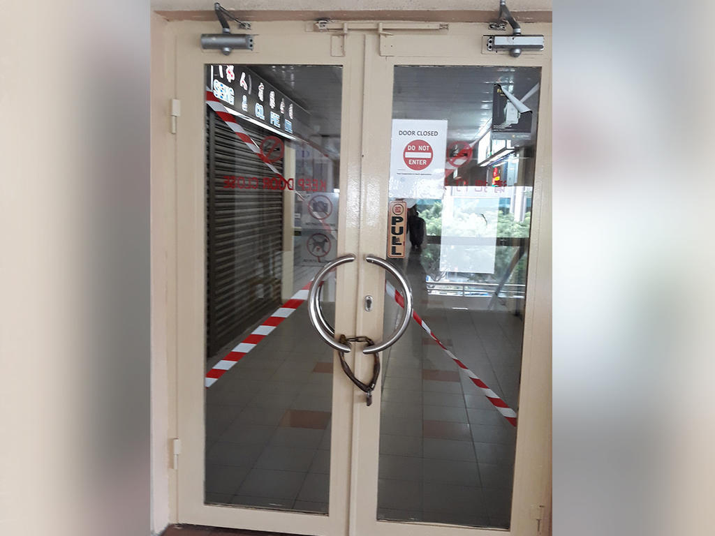 A locked entrance at People's Park Centre on Aug 18, 2020.nu00e2u20acu201d Picture courtesy of David Kwok Ng Kan via TODAY