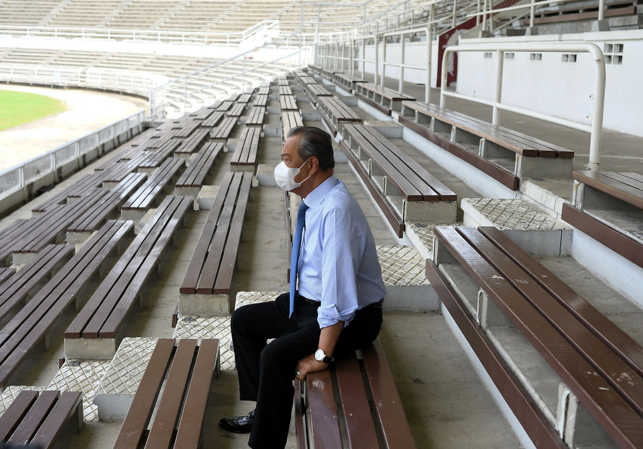 Prime Minister Tan Sri Muhyiddin Yassin arrived at the Merdeka Stadium before delivering a message in conjunction with the 63rd National Day. u00e2u20acu201d Bernama pic