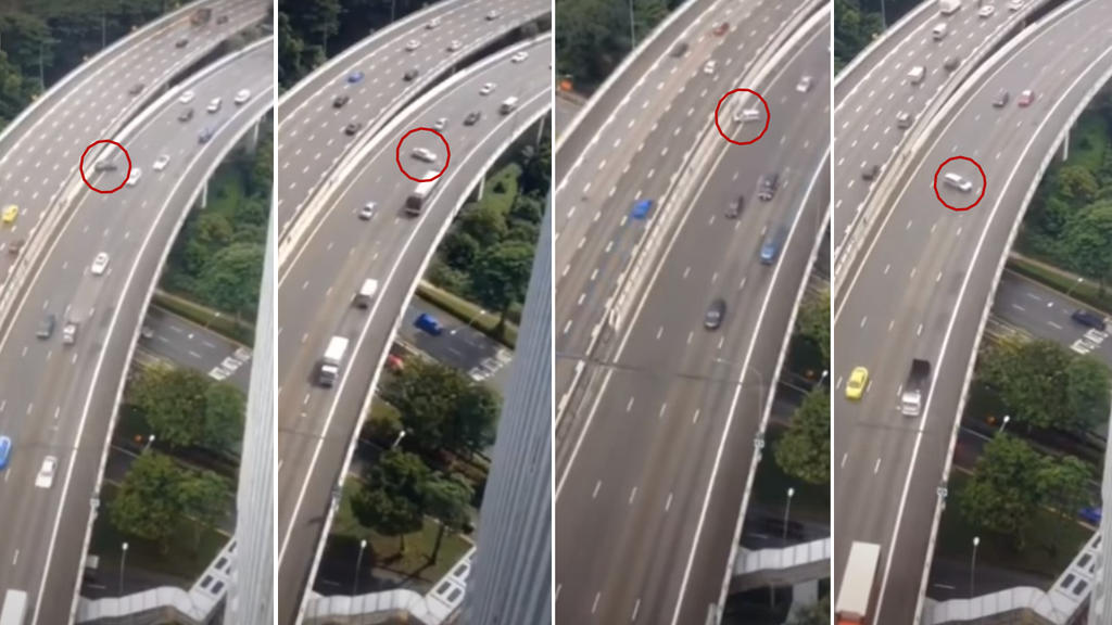 LTA's statement comes after a video was uploaded on Sg Road Vigilante showing four separate incidents of cars skidding at around the same section of the flyover. u00e2u20acu201d SG Road Vigilante/YouTuben