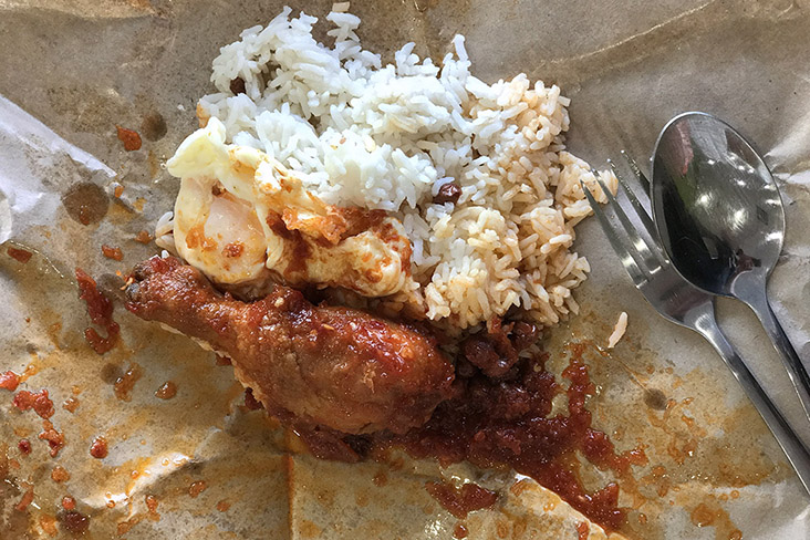 My 'nasi lemak bungkus', always with a chicken drumstick and a fried egg
