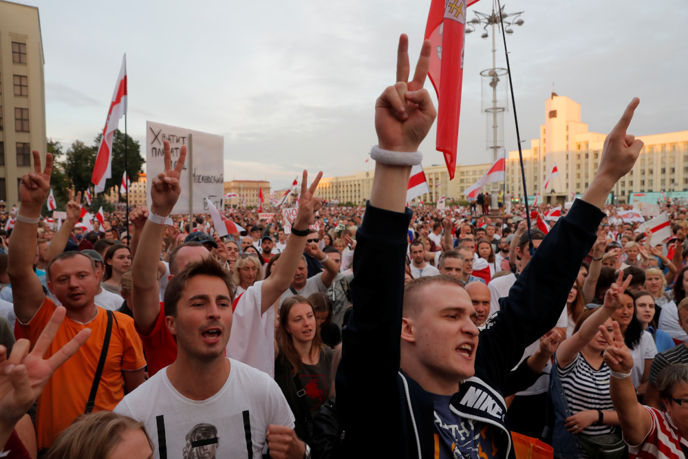 People attend an opposition demonstration to protest against presidential election results, in Independence Square in Minsk, Belarus August 18, 2020. u00e2u20acu201d Reuters pic 