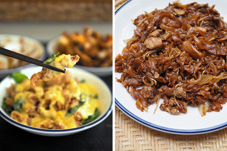 As the sauce is packed separately, you can adjust how much you prefer with each piece of the deep fried mantis prawns (left). The fried 'kway teow' is tasty (right)