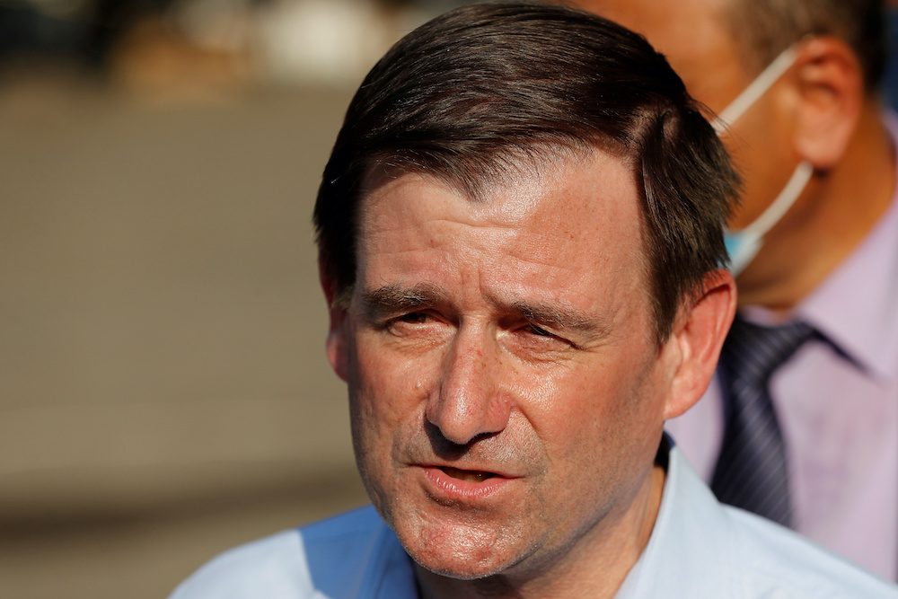 US Under Secretary of State for Political Affairs David Hale speaks to journalists as he visits the main gathering point for NGO volunteers, near the site of last week's explosion that hit the seaport of Beirut, Lebanon August 13, 2020. u00e2u20acu201dReuters picnn