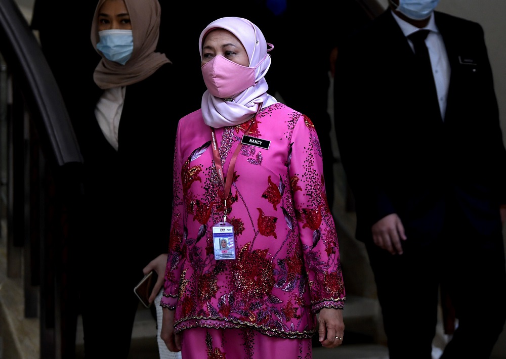Tourism, Arts and Culture Minister Datuk Seri Nancy Shukri is seen at the Parliament building in Kuala Lumpur August 6, 2020. u00e2u20acu201d Bernama pic