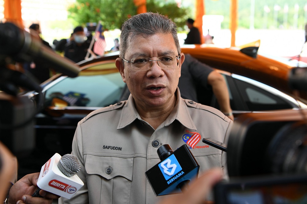 Communications and Multimedia Minister Datuk Saifuddin Abdullah speaks to reporters after the National Day celebration in Dataran Pahlawan Negara, Putrajaya August 31, 2020. u00e2u20acu201d Bernama pic