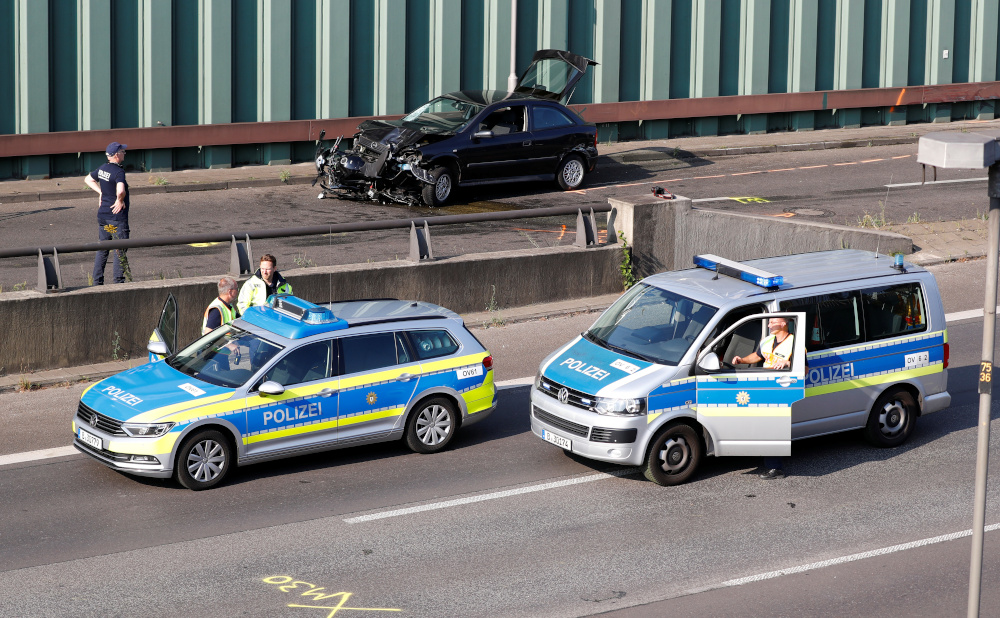 Police officers investigate the scene of a series of allegedly deliberate car crashes on highway A100 in Berlin, Germany, August 19, 2020. u00e2u20acu201d Reuters pic 
