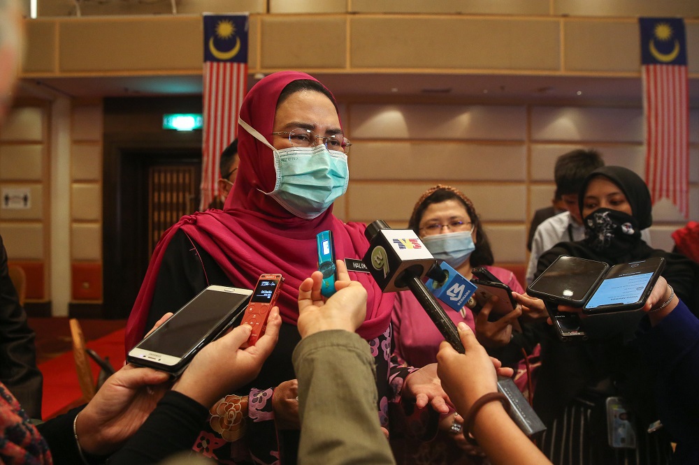 National Unity Minister Datuk Halimah Mohamed Sadique speaks to reporters at Seri Pacific Hotel in Kuala Lumpur August 6, 2020. u00e2u20acu2022 Picture by Yusof Mat Isa
