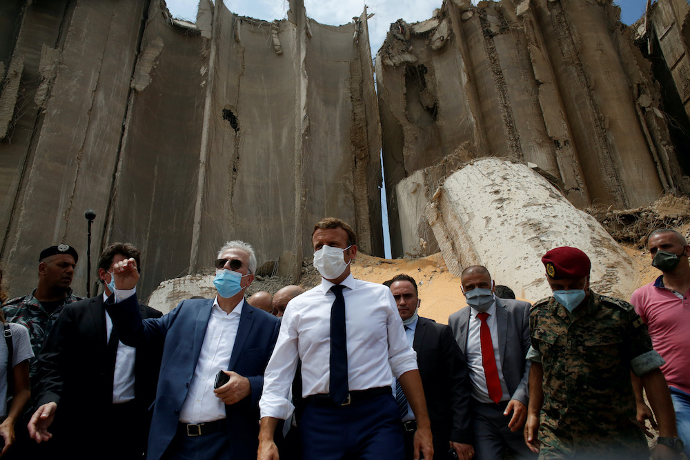 French President Emmanuel Macron gestures as he visits the devastated site of the explosion at the port of Beirut, Lebanon August 6, 2020. u00e2u20acu201d Reuters pic