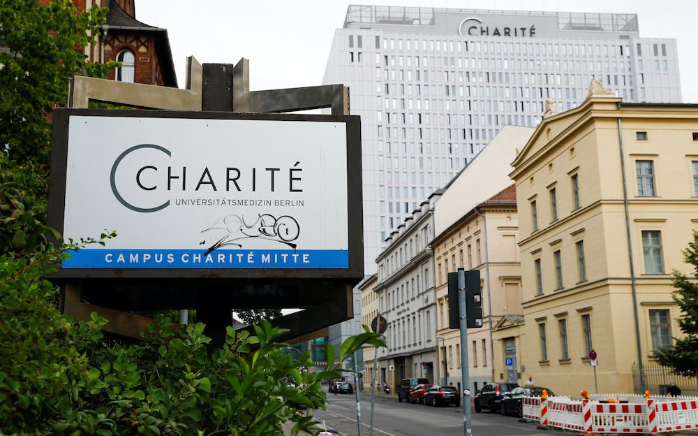 A general view shows a sign of the Charite Mitte Hospital Complex near the facility, where Russian opposition leader Alexei Navalny is receiving medical treatment, in Berlin, Germany August 22, 2020. u00e2u20acu201d Reuters picnnn