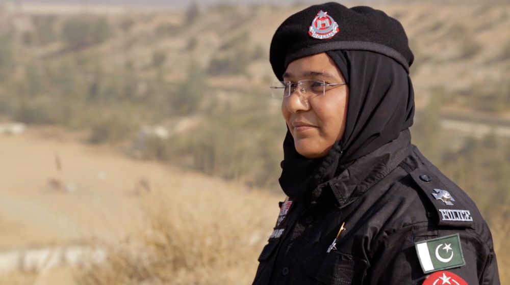 Police officer Saima Sharif of the Pakistan Elite Force photographed during the filming the documentary u00e2u20acu0153Freedom Fightersu00e2u20acu009d. u00e2u20acu201d Handout/SOC Films viThomson Reuters Foundation