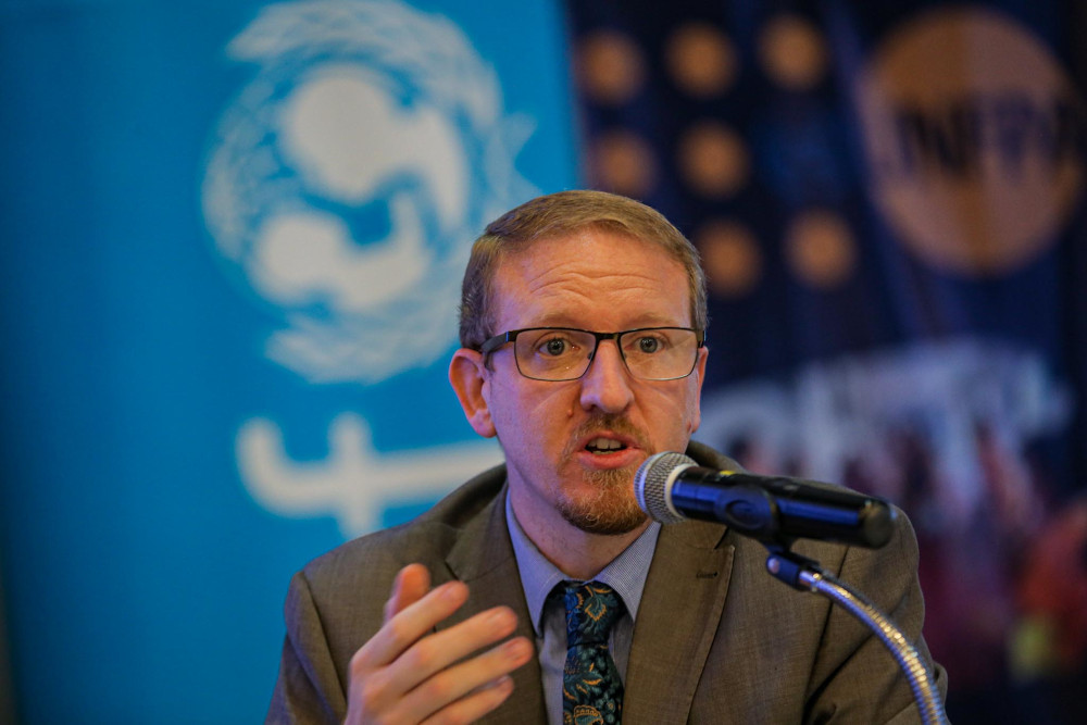 Unicef Malaysiau00e2u20acu2122s social policy chief Stephen Barrett giving his speech during the launch of the Unicef-UNFPA study at Roof Garden Lounge, Sime Darby Convention Centre August 24, 2020. u00e2u20acu2022 Picture by Hari Anggara