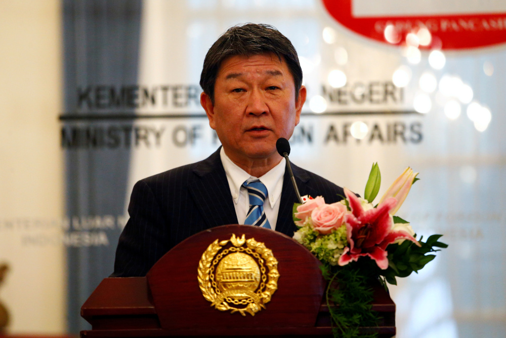 Japanese Foreign Minister Toshimitsu Motegi speaks during a press briefing in Jakarta, Indonesia, January 10, 2020. u00e2u20acu201d Reuters pic
