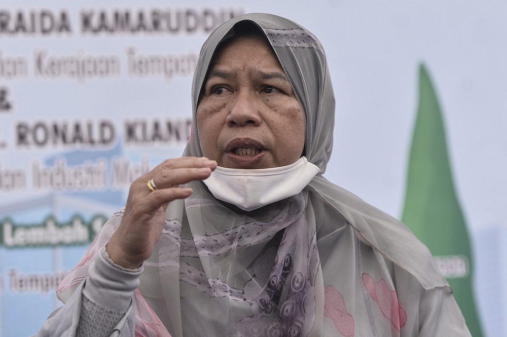 Housing and Local Government Minister Zuraida Kamaruddin speaks to reporters after launching her ministryu00e2u20acu2122s community garden pilot project at the Lembah Subang PPR flats in Kuala Lumpur August 15, 2020. u00e2u20acu2022 Picture by Miera Miera Zulyana