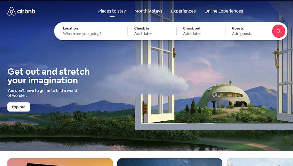 Screengrab of the Airbnb internet portal airbnb.com.