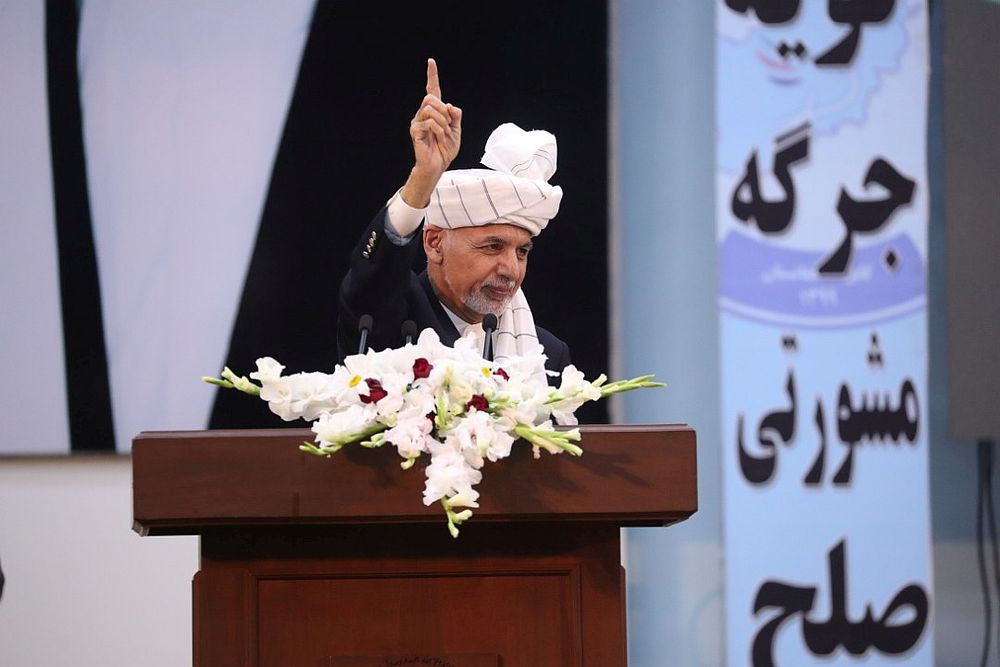 Afghanistan's President Ashraf Ghani speaks during a consultative grand assembly, known as Loya Jirga, in Kabul, Afghanistan August 7, 2020. u00e2u20acu201d Afghan Presidential Palace handout via Reuters