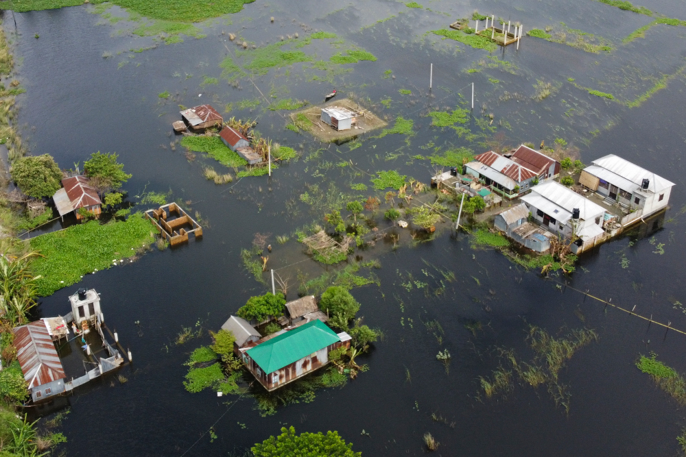 In this aerial photo, inundated village houses are seen in Savar, Bangladesh August 19, 2020. u00e2u20acu201d AFP pic