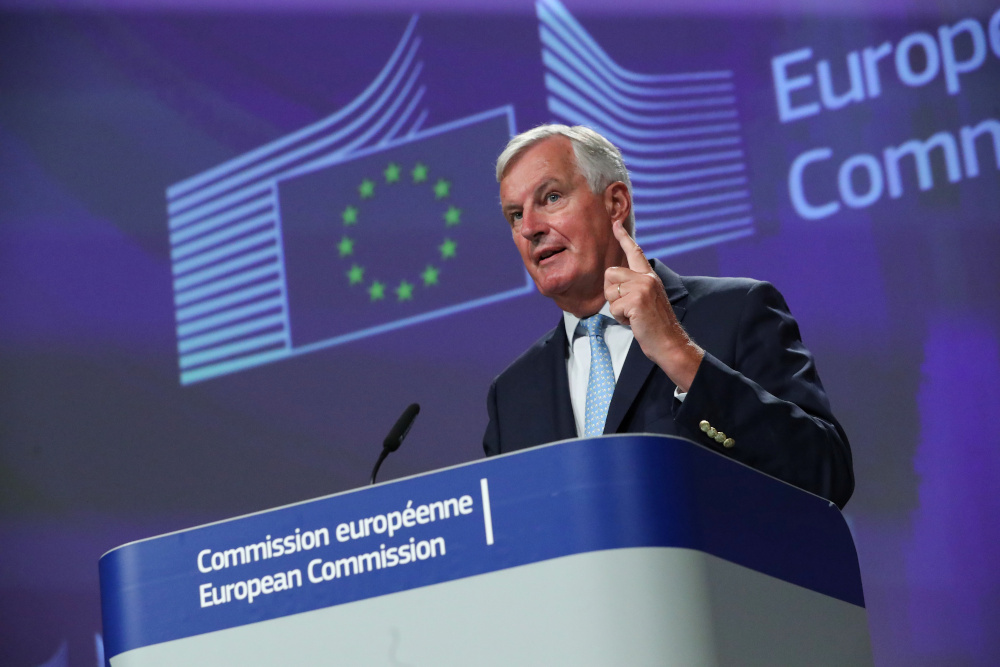 EUu00e2u20acu2122s Brexit negotiator Michel Barnier gestures as he holds a news conference after a meeting with Britainu00e2u20acu2122s chief negotiator David Frost in Brussels, Belgium August 21, 2020. u00e2u20acu201d Reuters pic 