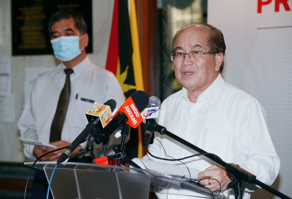 Sarawak Disaster Management Committee chairman Datuk Douglas Uggah speaks to reporters at a press conference August 18, 2020. u00e2u20acu2022 Picture courtesy of the Sarawak Public Communications Unit 