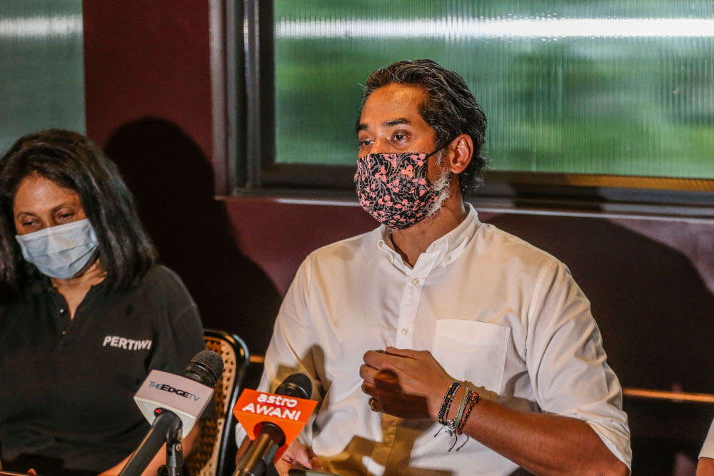 Minister of Science, Technology, and Innovation Khairy Jamaluddin speaks during a press conference in Kuala Lumpur August 14, 2020. u00e2u20acu201d Picture by Firdaus Latif 