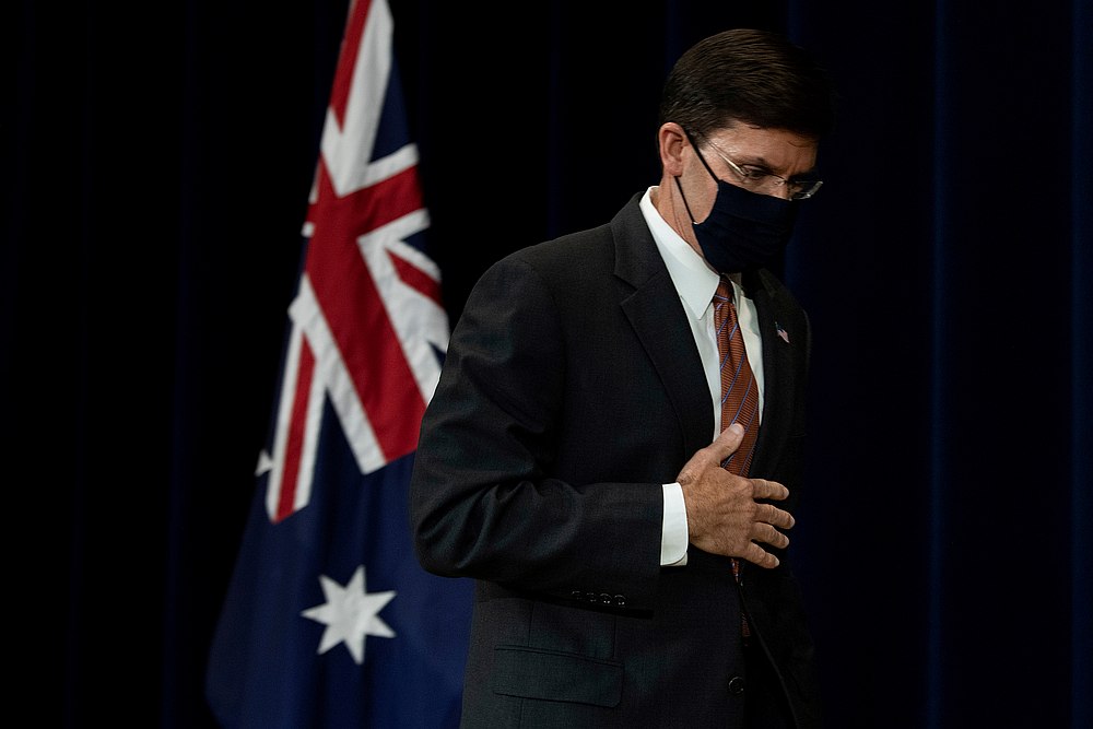 US Secretary of Defence Mark Esper leaves after a news conference at the US Department of State in Washington, July 28, 2020. u00e2u20acu201d Pool pic via Reuters