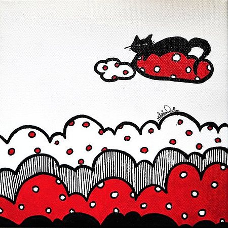 Elaine Wong Kam Chee creates vividly colourful images, sometimes incorporating symbols of black cat in the form of silhouettes in her painting paintings. — Picture courtesy of Elaine Wong 