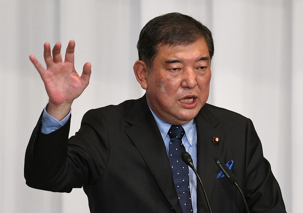 Japan's former Defence Minister Shigeru Ishiba speaks during a debate for the Liberal Democratic Party presidential election at the party's headquarters in Tokyo September 10, 2018. u00e2u20acu201d AFP pic