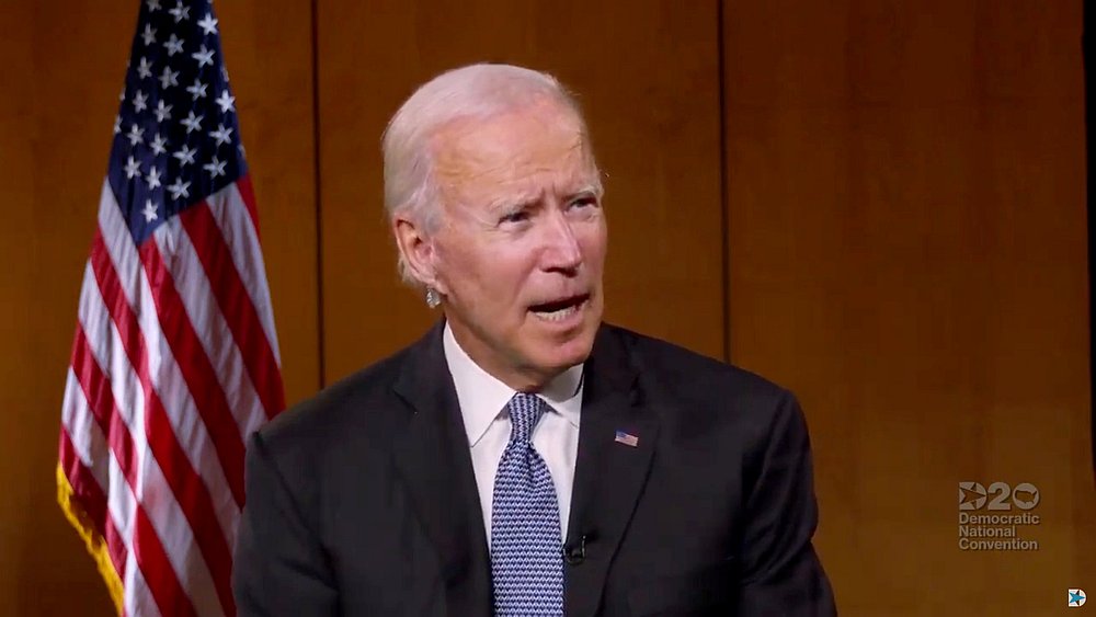US Democratic presidential candidate Joe Biden speaks during the virtual 2020 Democratic National Convention over video links from Milwaukee, Wisconsin, August 18, 2020. u00e2u20acu201d Pool pic via Reuters