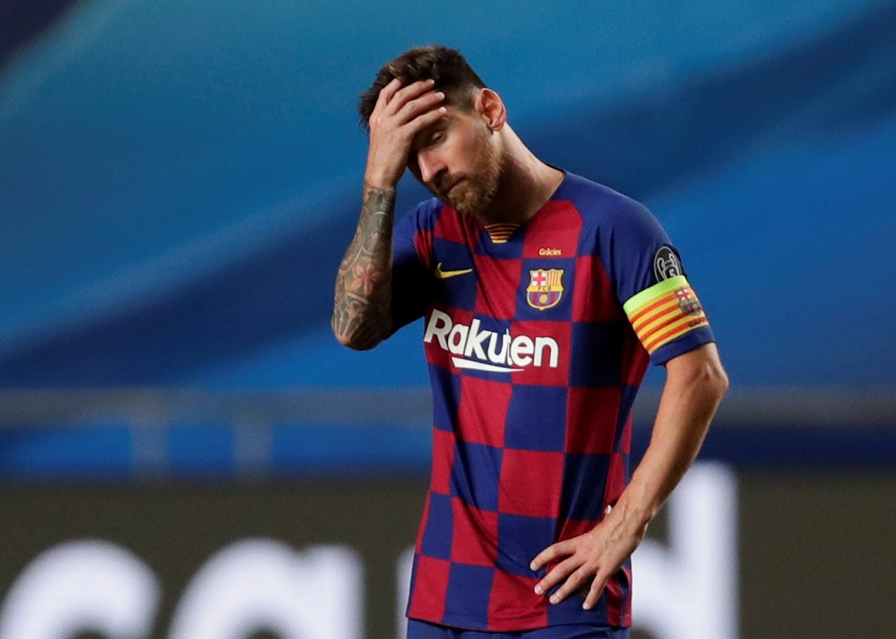 Barcelona's Lionel Messi looks dejected after the match against Bayern Munich August 15, 2020. u00e2u20acu2022 Reuters pic