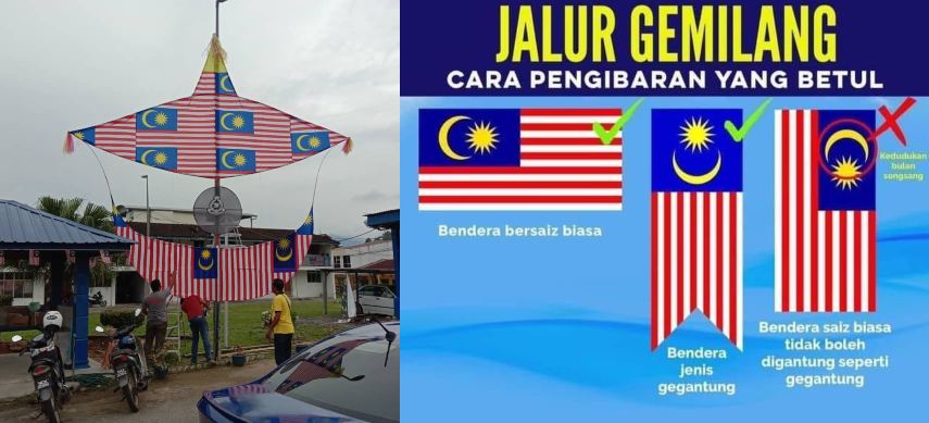 After social media users pointed out their mistake, the police officers were quick to refit the kite with the proper flags. — Picture from Facebook/Friend of PDRM & courtesy of Pertang Police Station