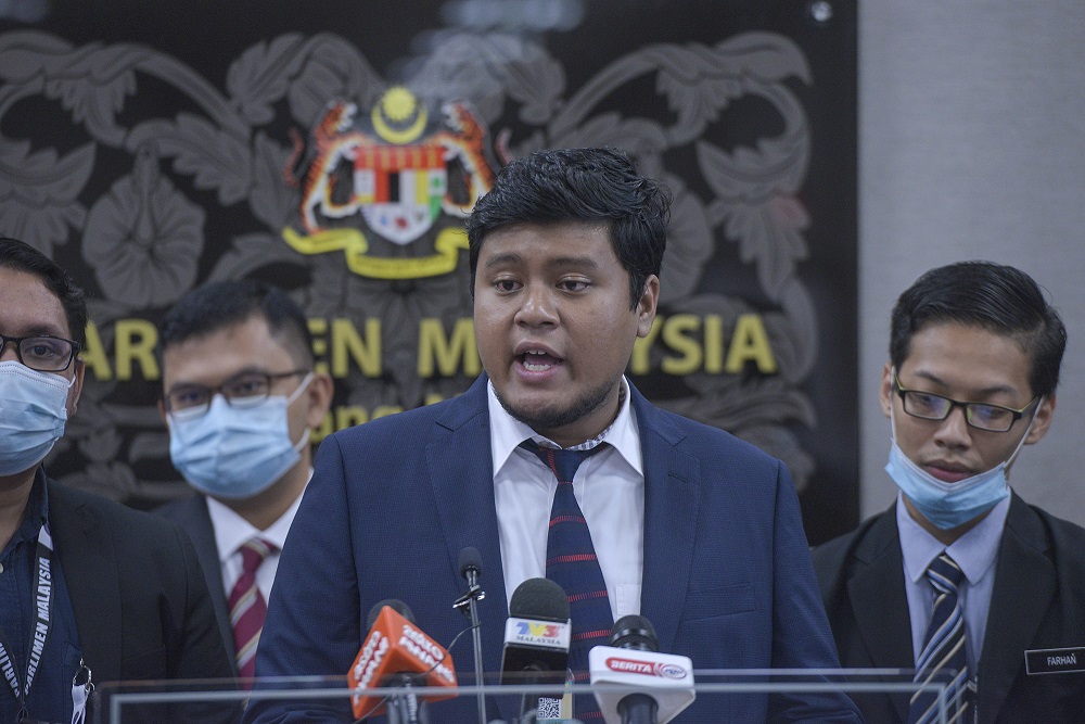 Mahasiswa Keadilan Malaysia president Irfan Mahzan speaks during a press conference in Parliament August 12, 2020. u00e2u20acu201d Picture by Shafwan Zaidon