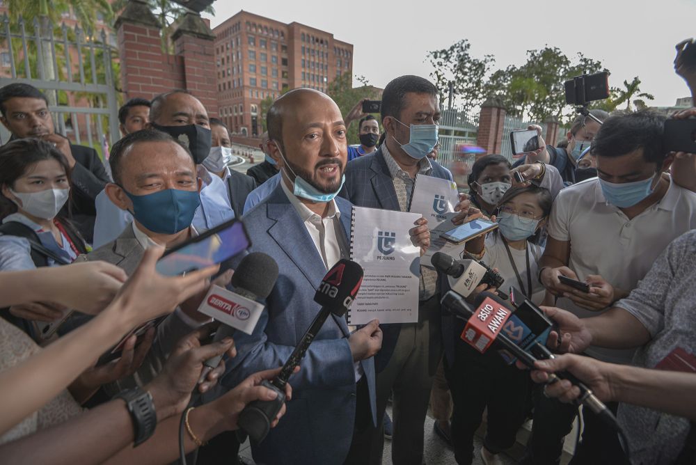 Datuk Seri Mukhriz Mahathir speaks to reporters after submitting the registration of Parti Pejuang Tahah Air at the Department of Registration of Societies in Putrajaya August 19, 2020. u00e2u20acu2022 Picture by Shafwan Zaidon