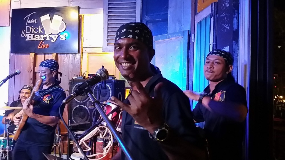 Happy times: Sanjiv with his band performing at a local bar. u00e2u20acu2022 Picture courtesy of Aseana Percussion Unit (APU)