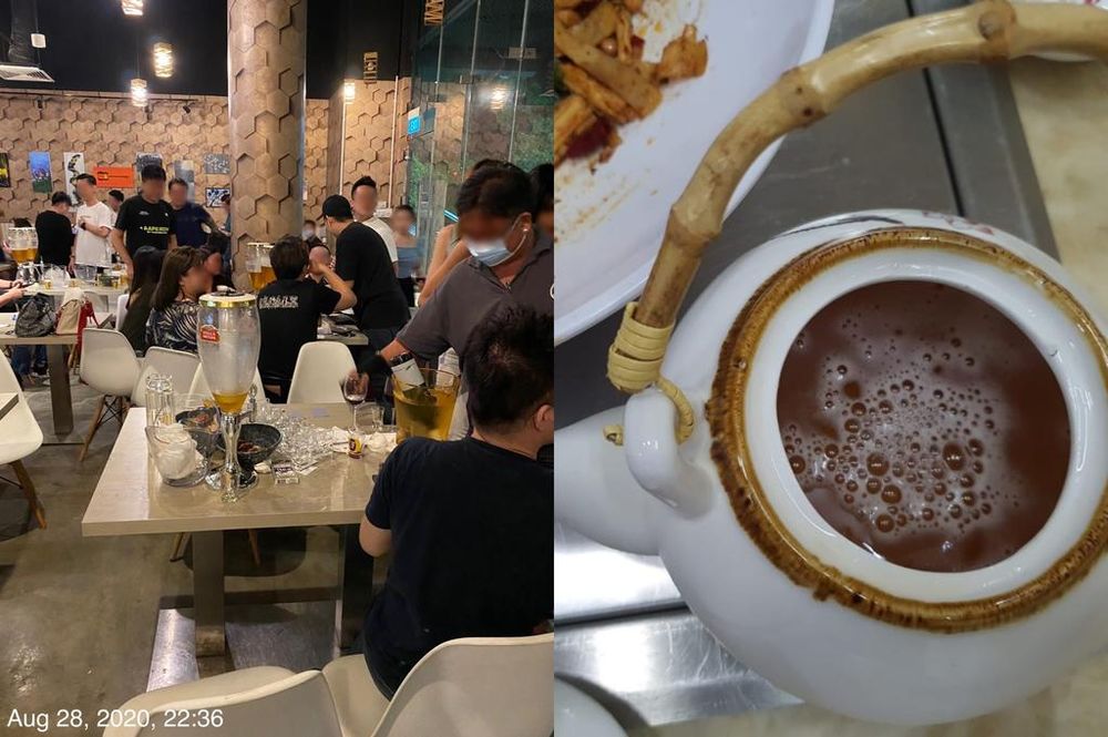 The Whimsical Bar (left) did not have a food shop licence and was fined S$1,000. S-Tripes Hotpot restaurant served alcohol that was hidden in teapots (right), among other offences, and was fined S$2,000. u00e2u20acu201d TODAY pic
