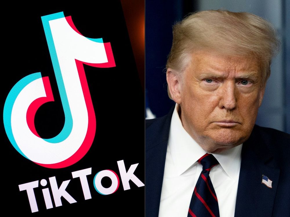 This combination of pictures created on August 01, 2020 shows the logo of the social media video sharing app Tiktok displayed on a tablet screen in Paris, and US President Donald Trump at the White House on July 30, 2020. u00e2u20acu201d AFP pic