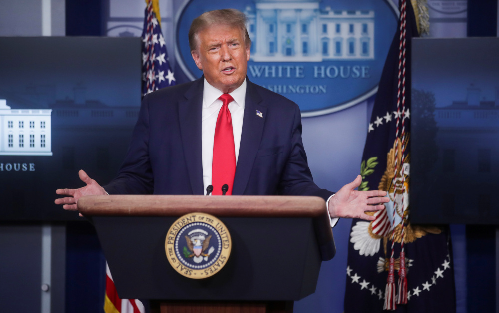 US President Donald Trump speaks during a coronavirus disease pandemic briefing in the Brady Press Briefing Room of the White House in Washington, US, August 3, 2020. u00e2u20acu201d Reuters pic 