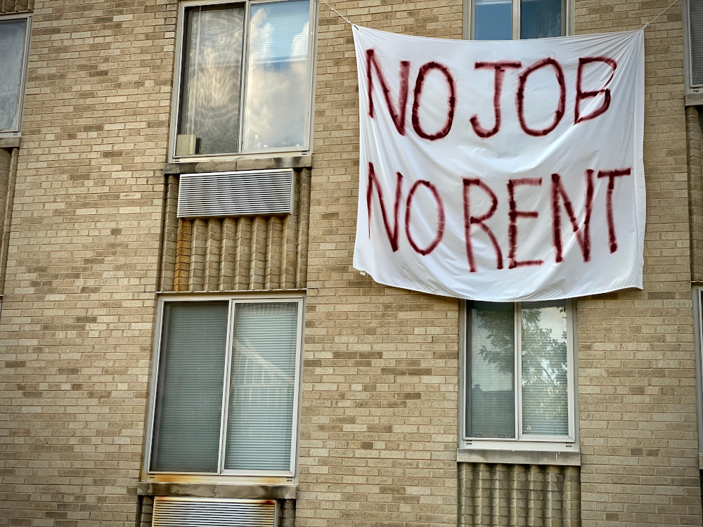 In this file photo taken on August 9, 2020, a banner against renters eviction reading is displayed on a controlled rent building in Washington, DC. u00e2u20acu201d AFP pic