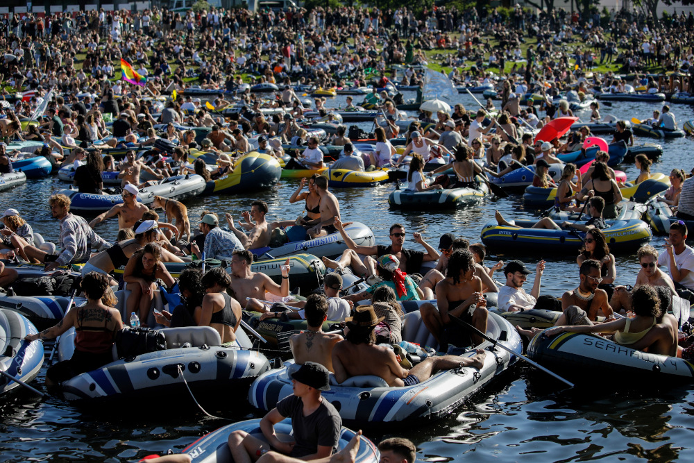 In this file photo taken May 31, 2020 people attend a rave in boats of all sizes to give support to Berlinu00e2u20acu2122s world renowned dance clubs which are struggling due to Covid-19 pandemic on the Landwehr canal in Berlinu00e2u20acu2122s Kreuzberg district. u00e2u20acu201d AFP pic 
